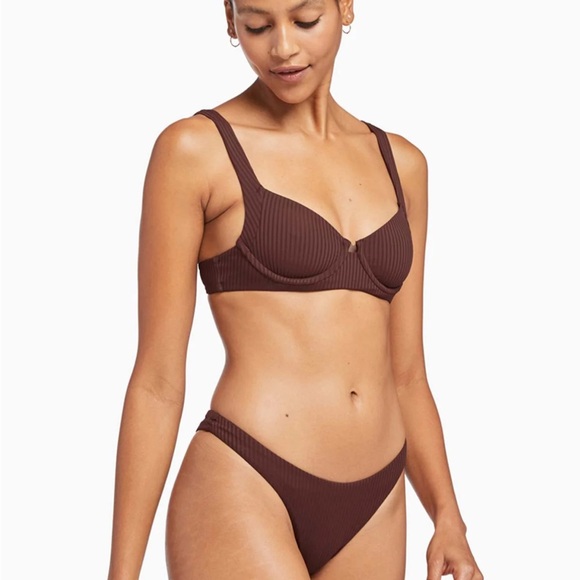 Brown Ribbed Bikini Set - Picture 2 of 6